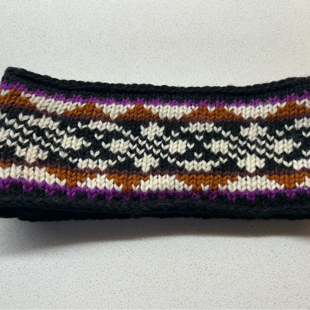 Multicolor 100% wool, fleece-lined knit Headband